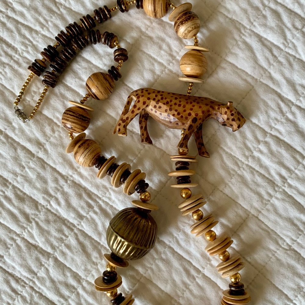 Handmade wood and brass Panther necklace